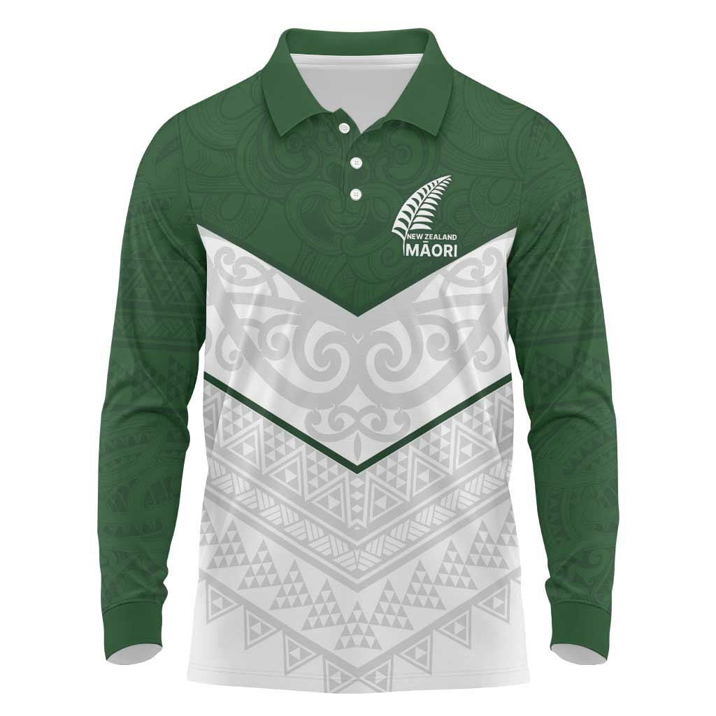 Custom New Zealand Maori Niho Taniwha Long Sleeve Polo Shirt LT9 Green - Polynesian Pride