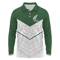 Custom New Zealand Maori Niho Taniwha Long Sleeve Polo Shirt LT9 Green - Polynesian Pride