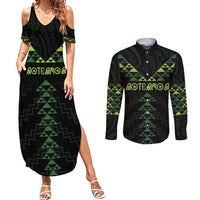 Custom New Zealand Maori Koru Koiri Motif Couples Matching Summer Maxi Dress and Long Sleeve Button Shirt