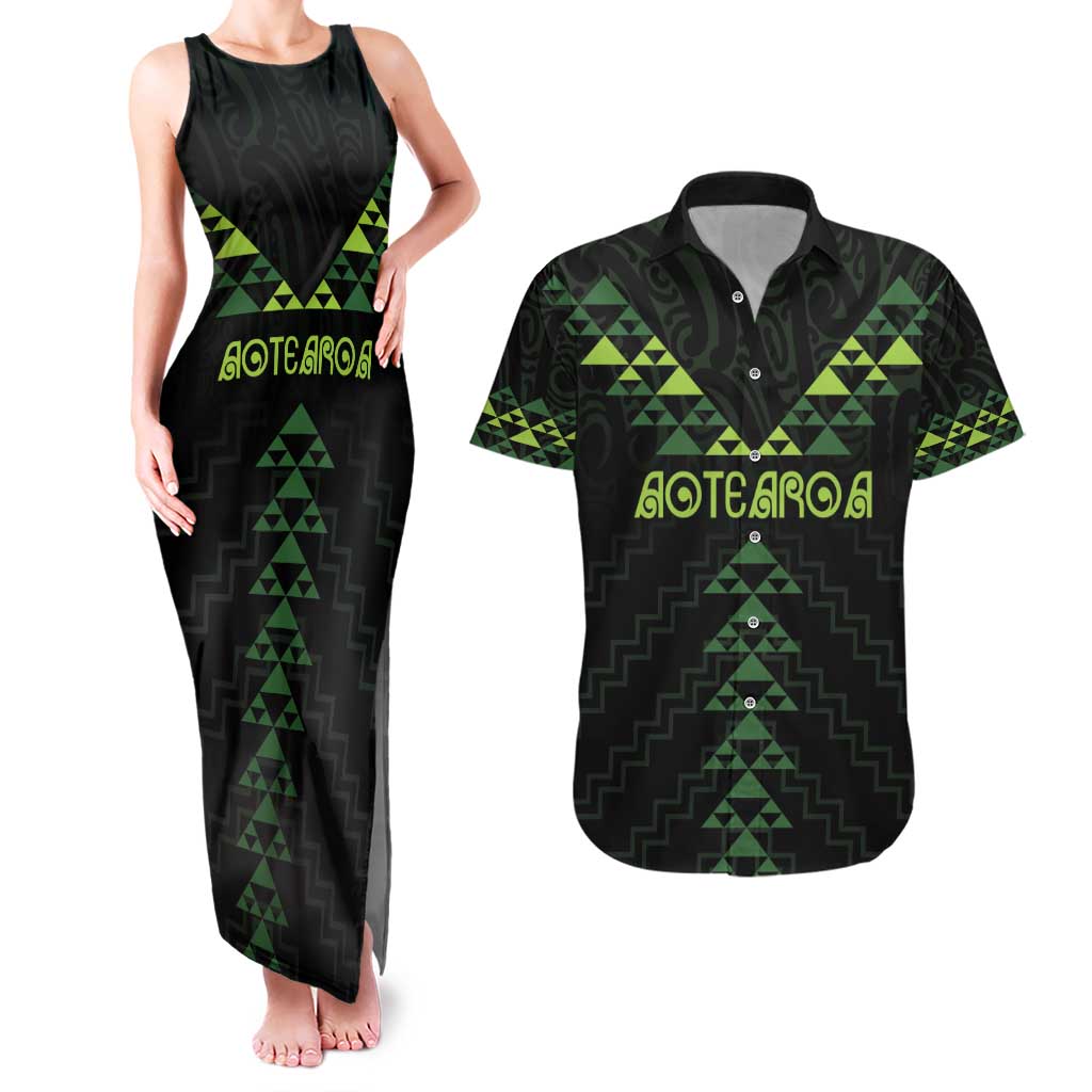 Custom New Zealand Maori Koru Koiri Motif Couples Matching Tank Maxi Dress and Hawaiian Shirt