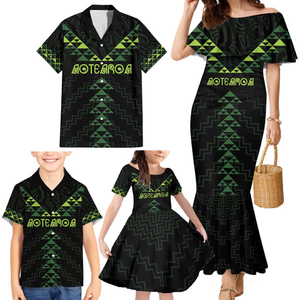 Custom New Zealand Maori Koru Koiri Motif Family Matching Mermaid Dress and Hawaiian Shirt