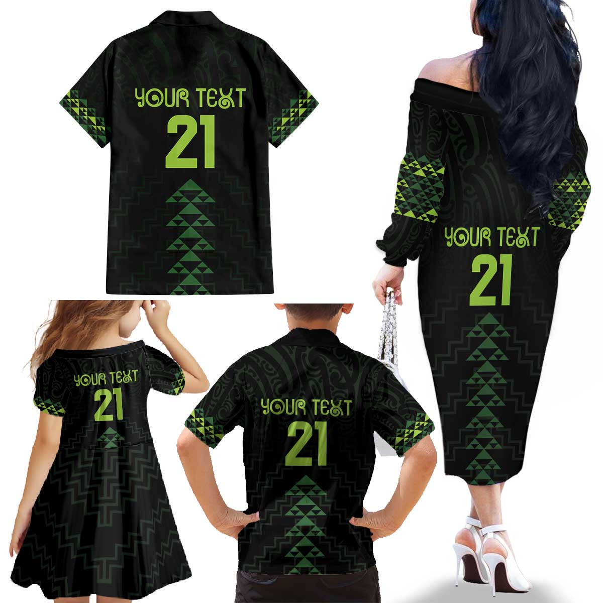 Custom New Zealand Maori Koru Koiri Motif Family Matching Off The Shoulder Long Sleeve Dress and Hawaiian Shirt