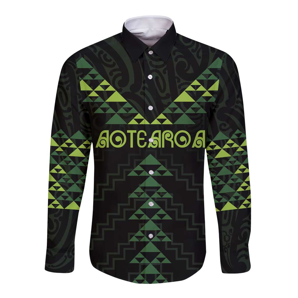 Custom New Zealand Maori Koru Koiri Motif Long Sleeve Button Shirt LT9 Unisex Green - Polynesian Pride