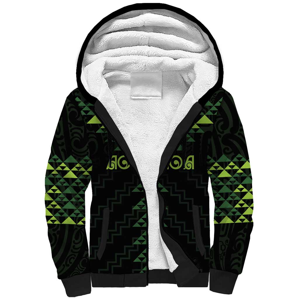 Custom New Zealand Maori Koru Koiri Motif Sherpa Hoodie LT9 Unisex Green - Polynesian Pride