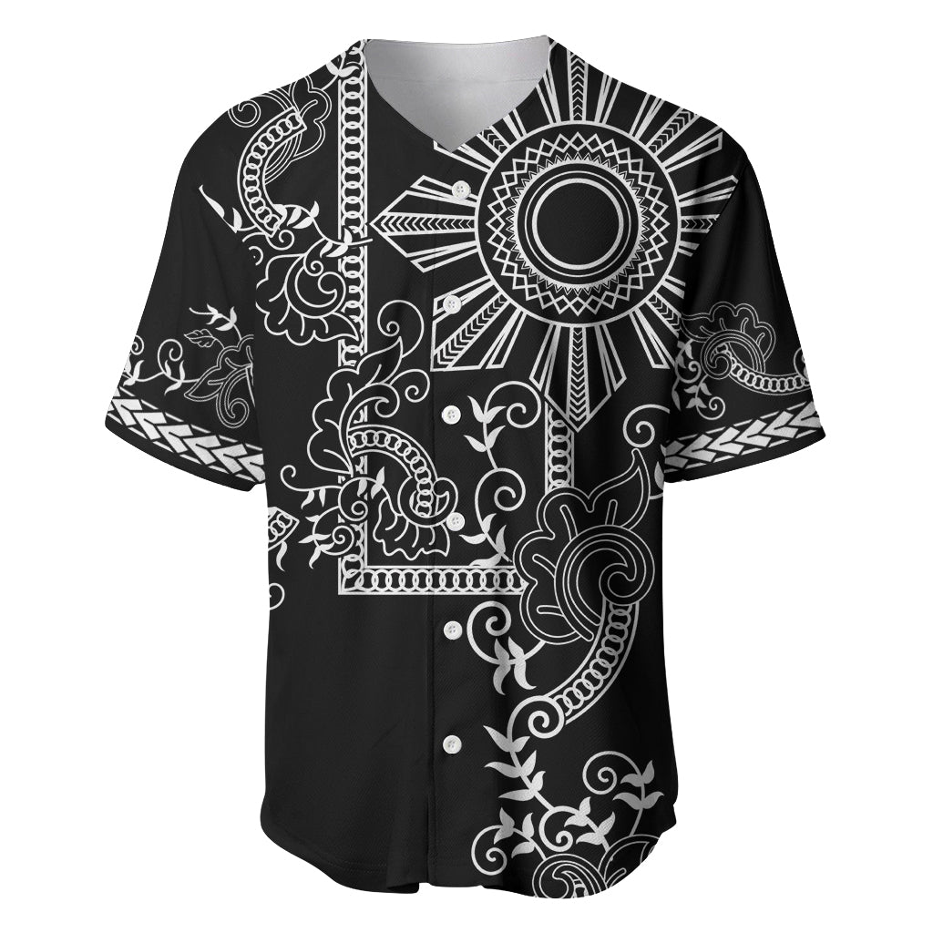 Filipino Sun Tribal Tattoo Baseball Jersey Philippines Inspired Barong Simple Black
