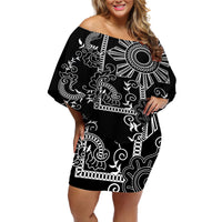 Filipino Sun Tribal Tattoo Off Shoulder Short Dress Philippines Inspired Barong Simple Black