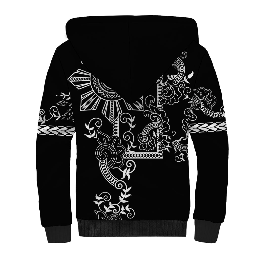 Filipino Sun Tribal Tattoo Sherpa Hoodie Philippines Inspired Barong Simple Black