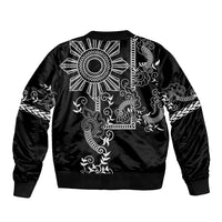Filipino Sun Tribal Tattoo Sleeve Zip Bomber Jacket Philippines Inspired Barong Simple Black