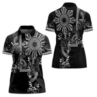 Filipino Sun Tribal Tattoo Women Polo Shirt Philippines Inspired Barong Simple Black