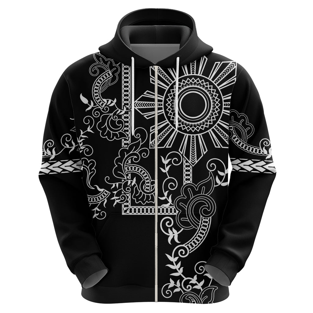 Filipino Sun Tribal Tattoo Zip Hoodie Philippines Inspired Barong Simple Black