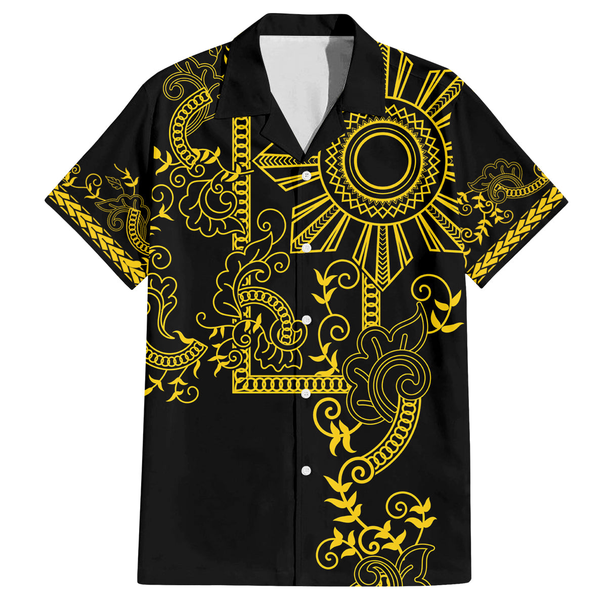 Filipino Sun Tribal Tattoo Family Matching Tank Maxi Dress and Hawaiian Shirt Philippines Inspired Barong Simple Gold