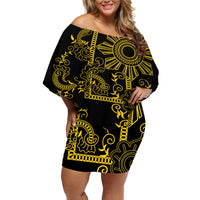 Filipino Sun Tribal Tattoo Off Shoulder Short Dress Philippines Inspired Barong Simple Gold