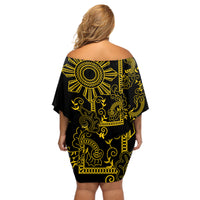 Filipino Sun Tribal Tattoo Off Shoulder Short Dress Philippines Inspired Barong Simple Gold