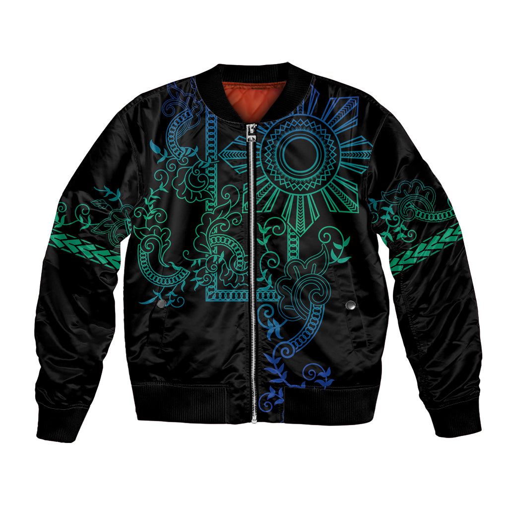 Filipino Sun Tribal Tattoo Bomber Jacket Philippines Inspired Barong Blue Art