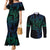 Filipino Sun Tribal Tattoo Couples Matching Mermaid Dress and Long Sleeve Button Shirt Philippines Inspired Barong Blue Art