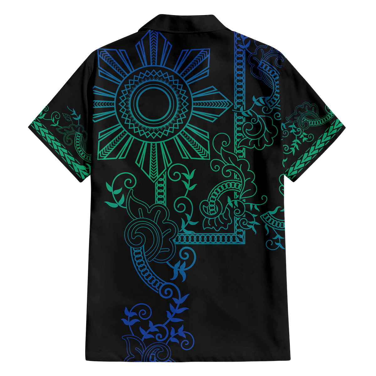 Filipino Sun Tribal Tattoo Family Matching Summer Maxi Dress and Hawaiian Shirt Philippines Inspired Barong Blue Art
