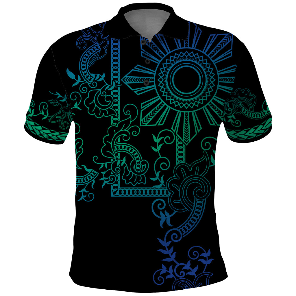 Filipino Sun Tribal Tattoo Polo Shirt Philippines Inspired Barong Blue Art