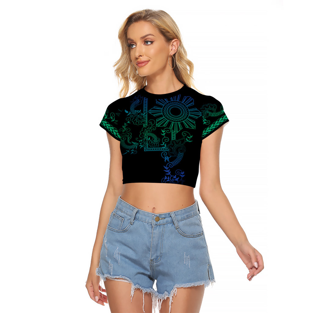 Filipino Sun Tribal Tattoo Raglan Cropped T Shirt Philippines Inspired Barong Blue Art