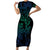Filipino Sun Tribal Tattoo Short Sleeve Bodycon Dress Philippines Inspired Barong Blue Art