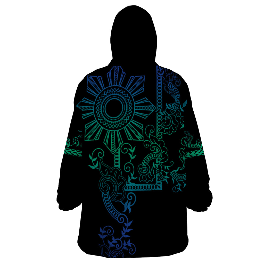 Filipino Sun Tribal Tattoo Wearable Blanket Hoodie Philippines Inspired Barong Blue Art