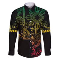 Filipino Sun Tribal Tattoo Family Matching Short Sleeve Bodycon Dress and Hawaiian Shirt Philippines Inspired Barong Reggae Art