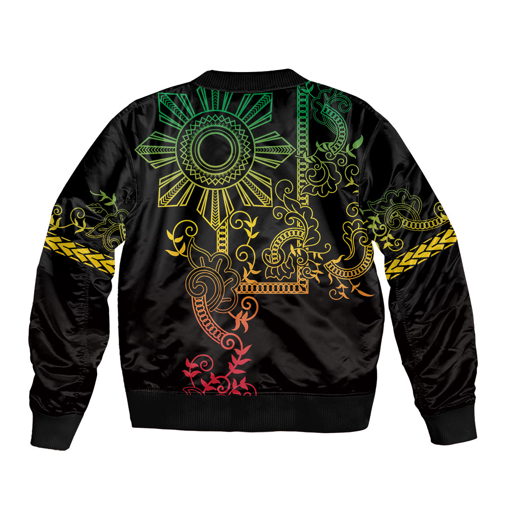 Filipino Sun Tribal Tattoo Sleeve Zip Bomber Jacket Philippines Inspired Barong Reggae Art