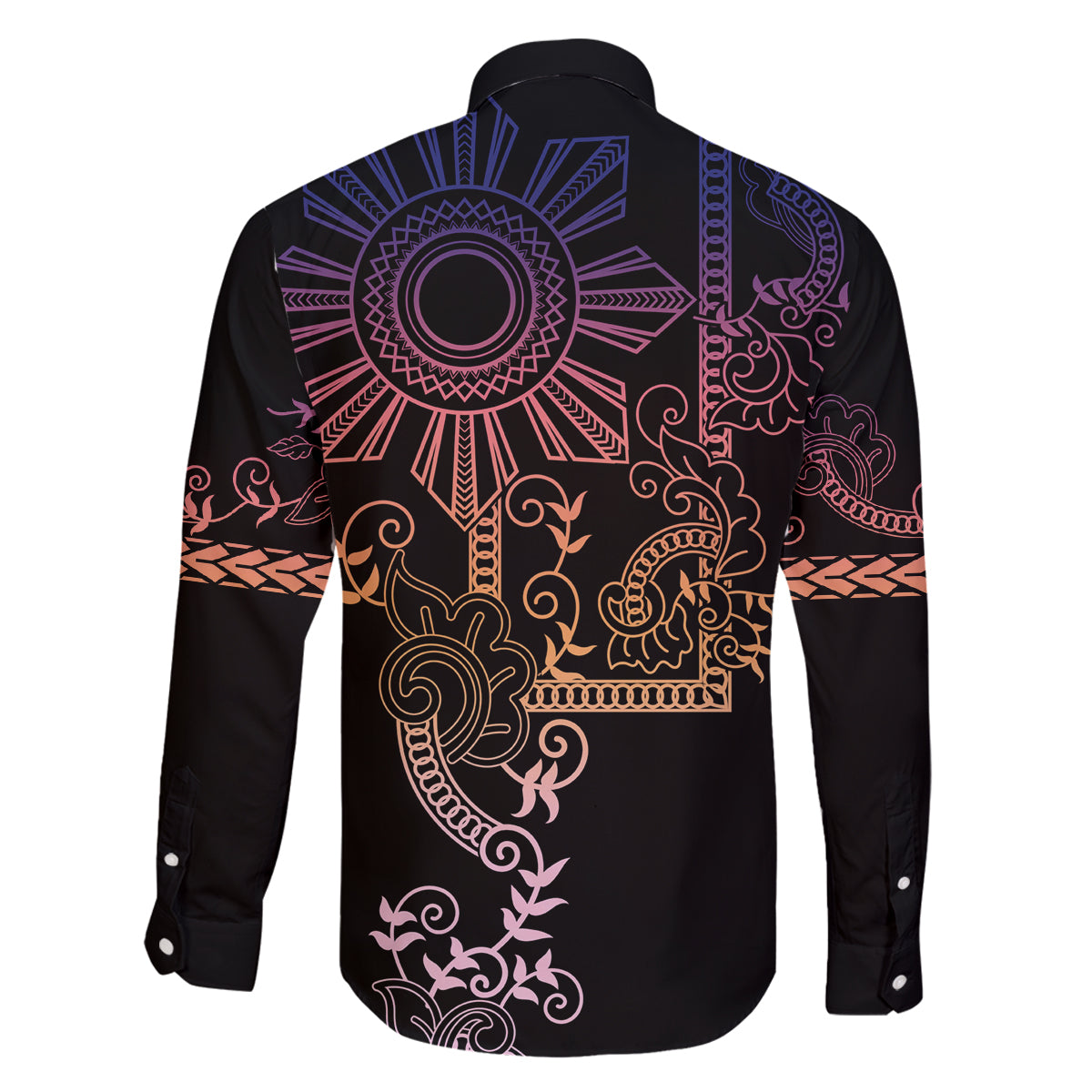Filipino Sun Tribal Tattoo Family Matching Long Sleeve Bodycon Dress and Hawaiian Shirt Philippines Inspired Barong Pink Art