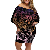 Filipino Sun Tribal Tattoo Family Matching Off Shoulder Short Dress and Hawaiian Shirt Philippines Inspired Barong Pink Art