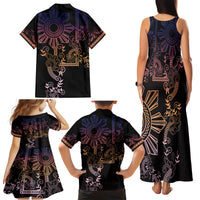 Filipino Sun Tribal Tattoo Family Matching Tank Maxi Dress and Hawaiian Shirt Philippines Inspired Barong Pink Art