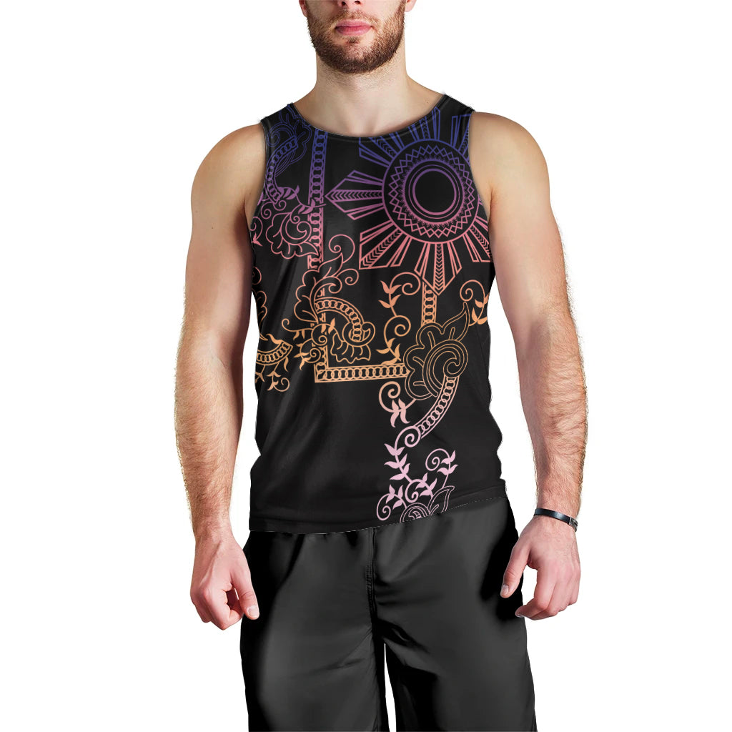 Filipino Sun Tribal Tattoo Men Tank Top Philippines Inspired Barong Pink Art