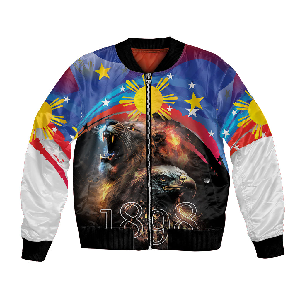 Philippines Lion and Eagle 1898 Bomber Jacket Pilipinas Maligayang Araw ng Kalayaan LT9 Unisex Black - Polynesian Pride
