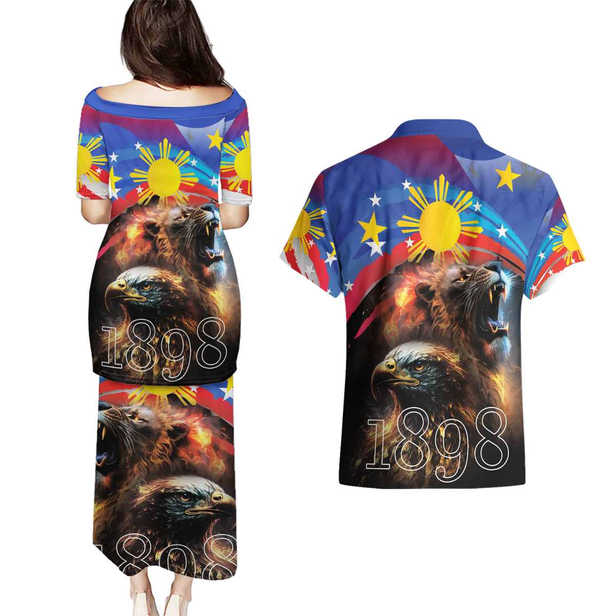 Philippines Lion and Eagle 1898 Couples Matching Puletasi and Hawaiian Shirt Pilipinas Maligayang Araw ng Kalayaan