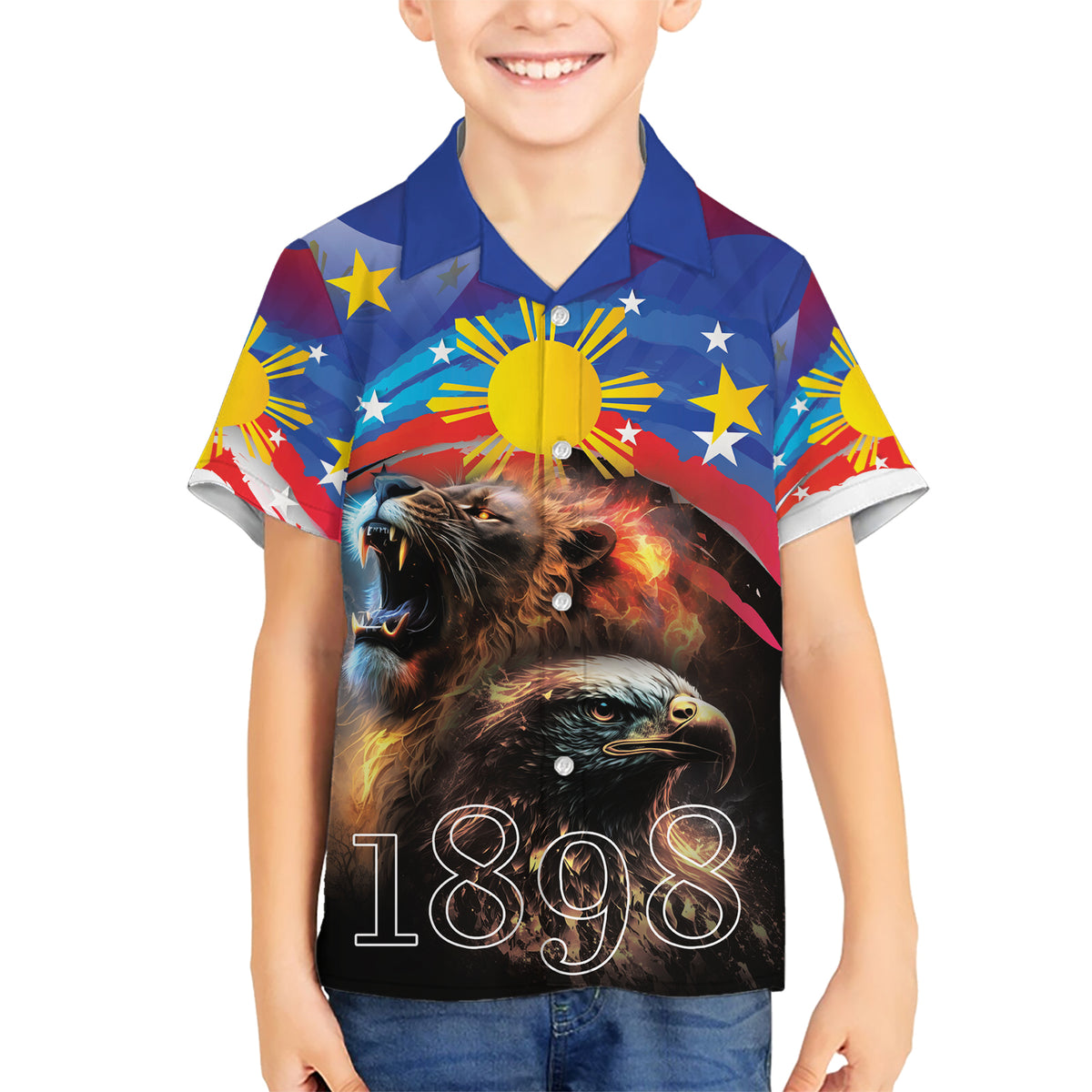 Philippines Lion and Eagle 1898 Kid Hawaiian Shirt Pilipinas Maligayang Araw ng Kalayaan LT9 Kid Black - Polynesian Pride