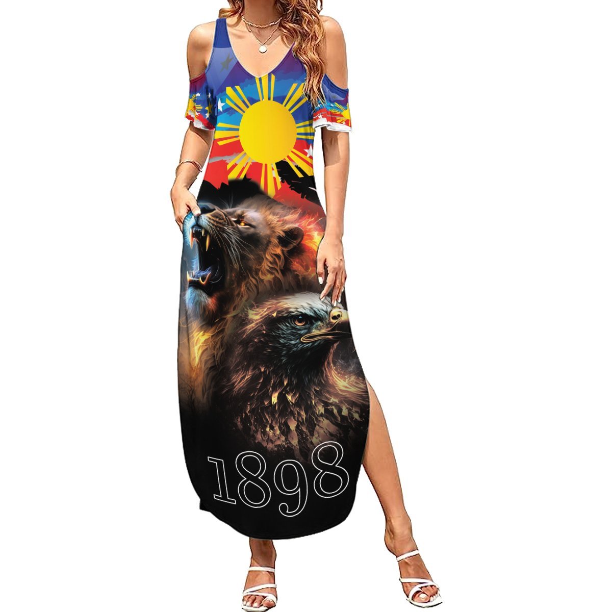 Philippines Lion and Eagle 1898 Summer Maxi Dress Pilipinas Maligayang Araw ng Kalayaan LT9 Women Black - Polynesian Pride