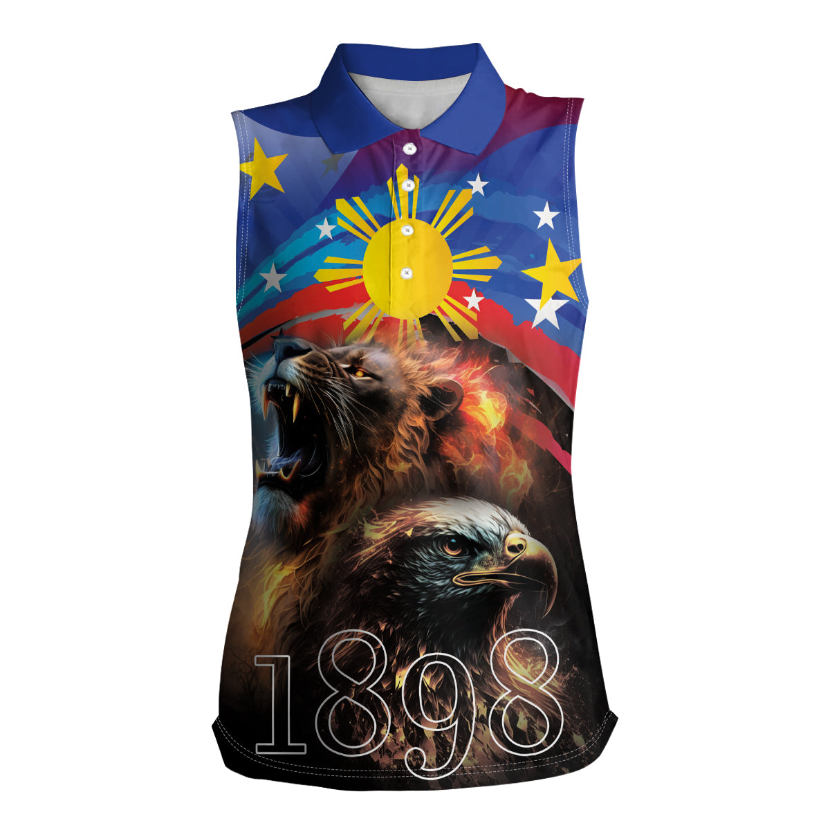 Philippines Lion and Eagle 1898 Women Sleeveless Polo Shirt Pilipinas Maligayang Araw ng Kalayaan LT9 Female Black - Polynesian Pride