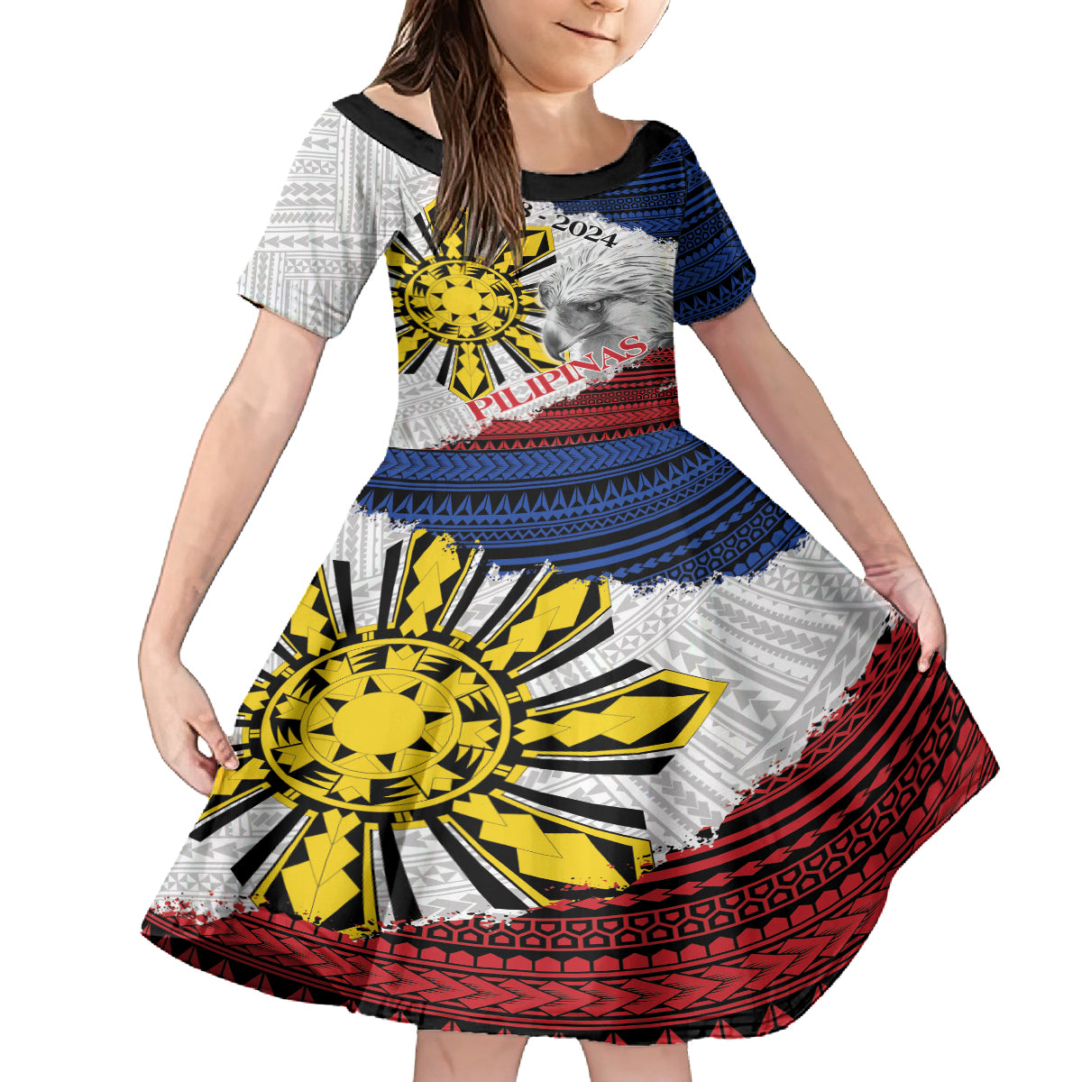 Philippines 126th Independence Day Family Matching Long Sleeve Bodycon Dress and Hawaiian Shirt Pilipinas Hunyo 12 Maligayang Araw ng Kalayaan LT9 Daughter's Dress White - Polynesian Pride