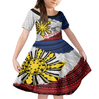 Philippines 126th Independence Day Family Matching Off Shoulder Short Dress and Hawaiian Shirt Pilipinas Hunyo 12 Maligayang Araw ng Kalayaan LT9 Daughter's Dress White - Polynesian Pride