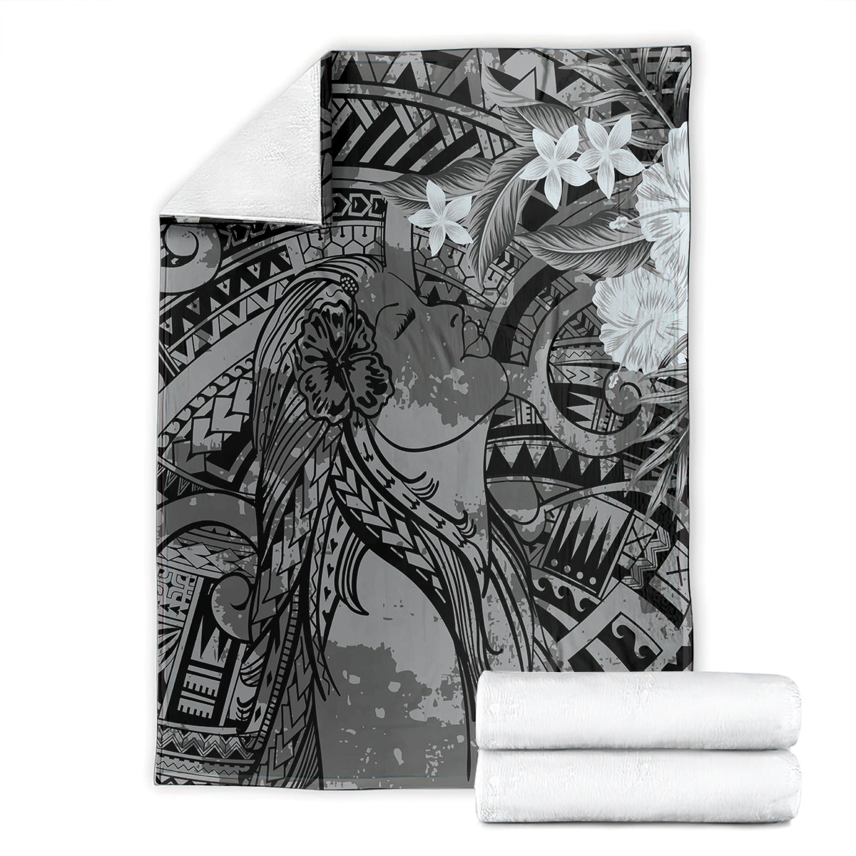 Pacific Beauty Girl Blanket Black Polyneisan Tribal Vintage Motif