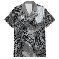 Pacific Beauty Girl Family Matching Off The Shoulder Long Sleeve Dress and Hawaiian Shirt Black Polyneisan Tribal Vintage Motif