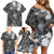 Pacific Beauty Girl Family Matching Off Shoulder Short Dress and Hawaiian Shirt Black Polyneisan Tribal Vintage Motif