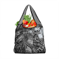 Pacific Beauty Girl Grocery Bag Black Polyneisan Tribal Vintage Motif