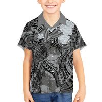 Pacific Beauty Girl Kid Hawaiian Shirt Black Polyneisan Tribal Vintage Motif