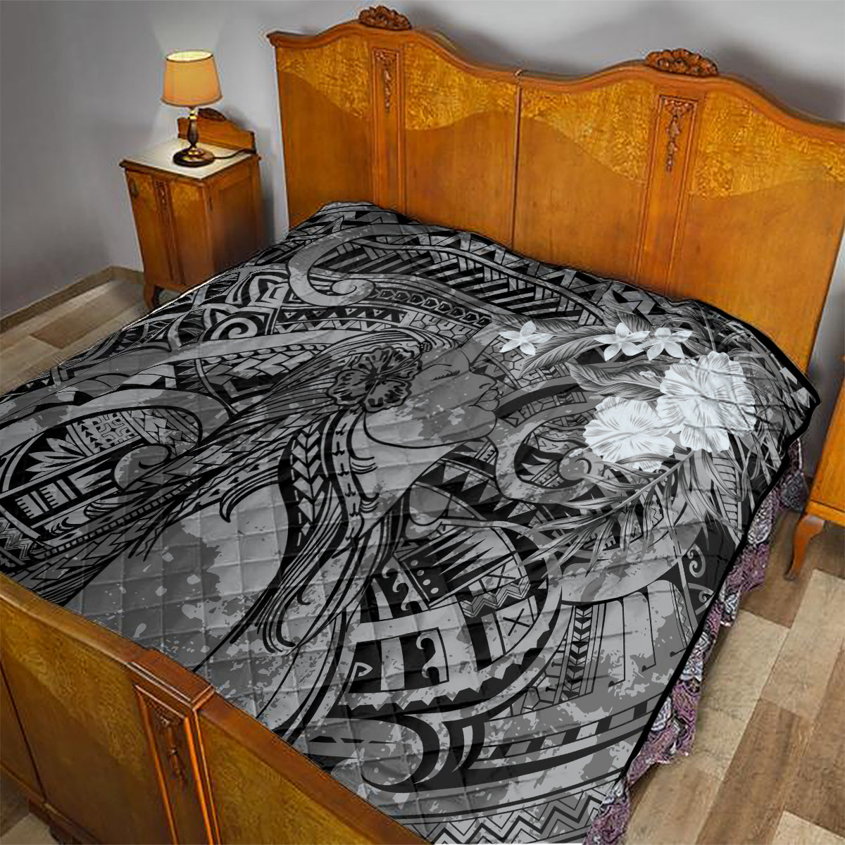 Pacific Beauty Girl Quilt Black Polyneisan Tribal Vintage Motif