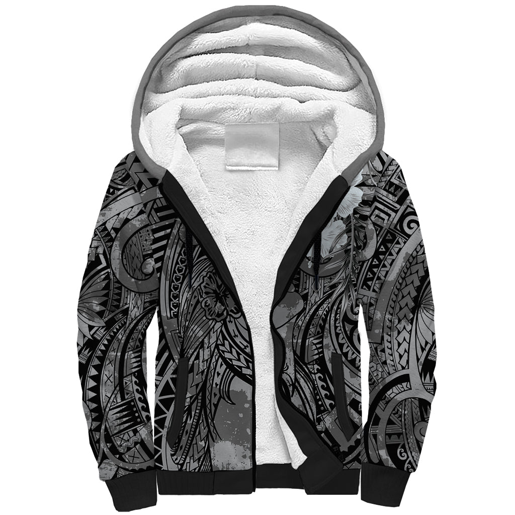 Pacific Beauty Girl Sherpa Hoodie Black Polyneisan Tribal Vintage Motif
