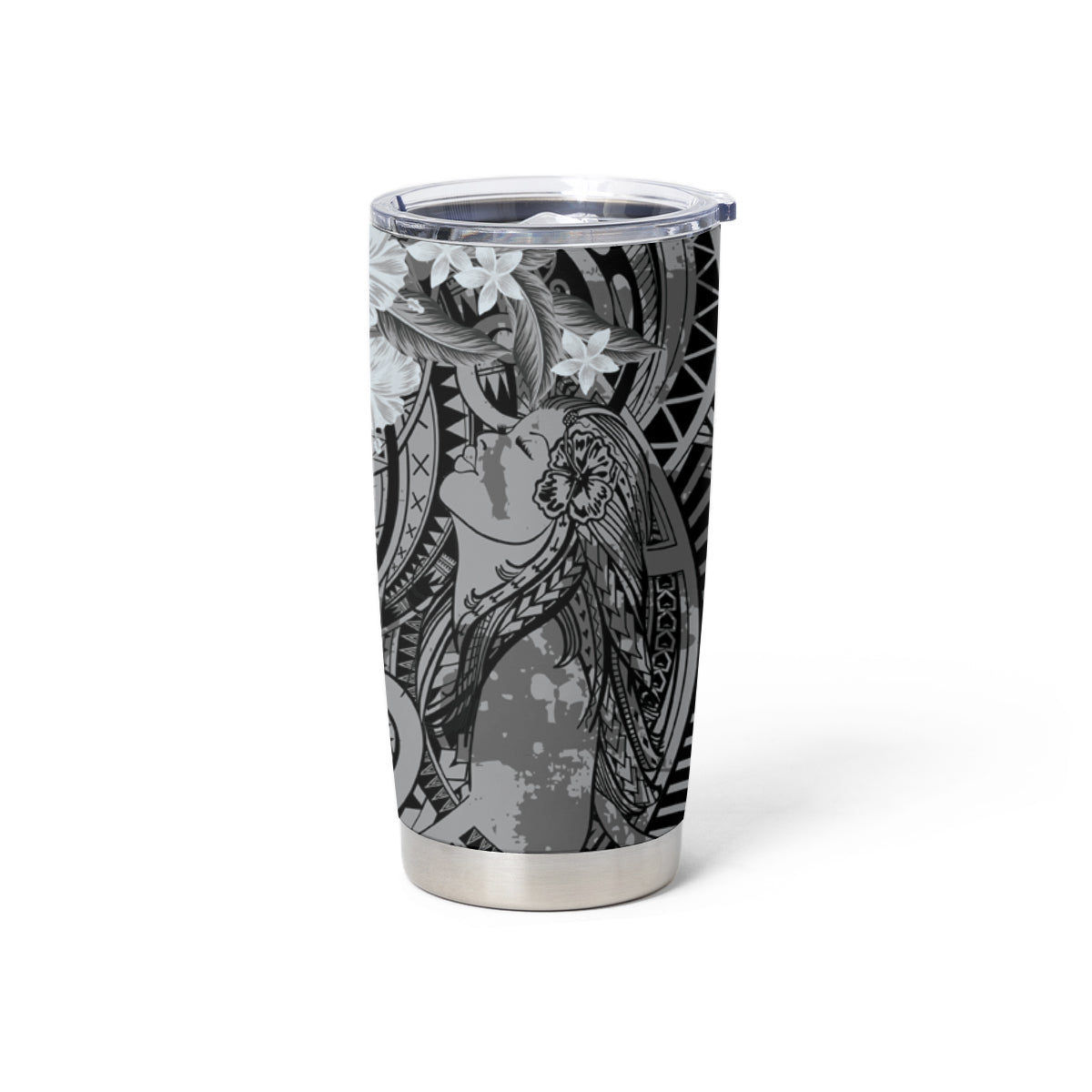 Pacific Beauty Girl Tumbler Cup Black Polyneisan Tribal Vintage Motif