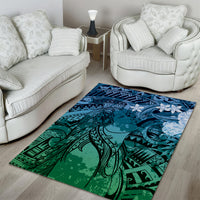 Pacific Beauty Girl Area Rug Blue Polyneisan Tribal Vintage Motif