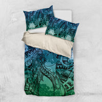 Pacific Beauty Girl Bedding Set Blue Polyneisan Tribal Vintage Motif