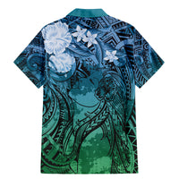 Pacific Beauty Girl Family Matching Mermaid Dress and Hawaiian Shirt Blue Polyneisan Tribal Vintage Motif