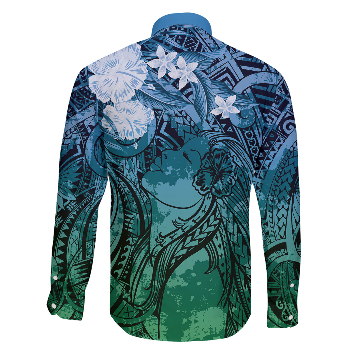 Pacific Beauty Girl Family Matching Mermaid Dress and Hawaiian Shirt Blue Polyneisan Tribal Vintage Motif