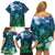 Pacific Beauty Girl Family Matching Off Shoulder Short Dress and Hawaiian Shirt Blue Polyneisan Tribal Vintage Motif